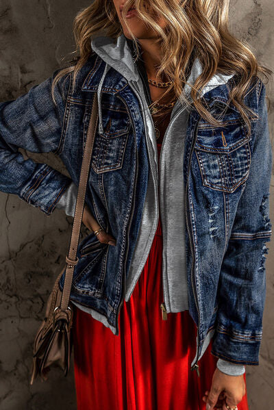 DENIM ZIP UP HOODED JACKET