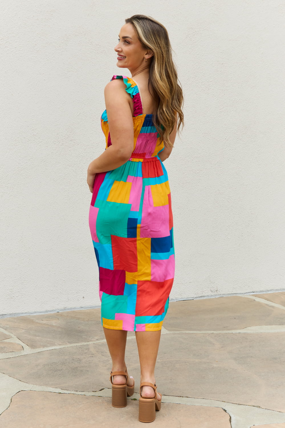 MULTICOLOR SQUARE PRINT DRESS