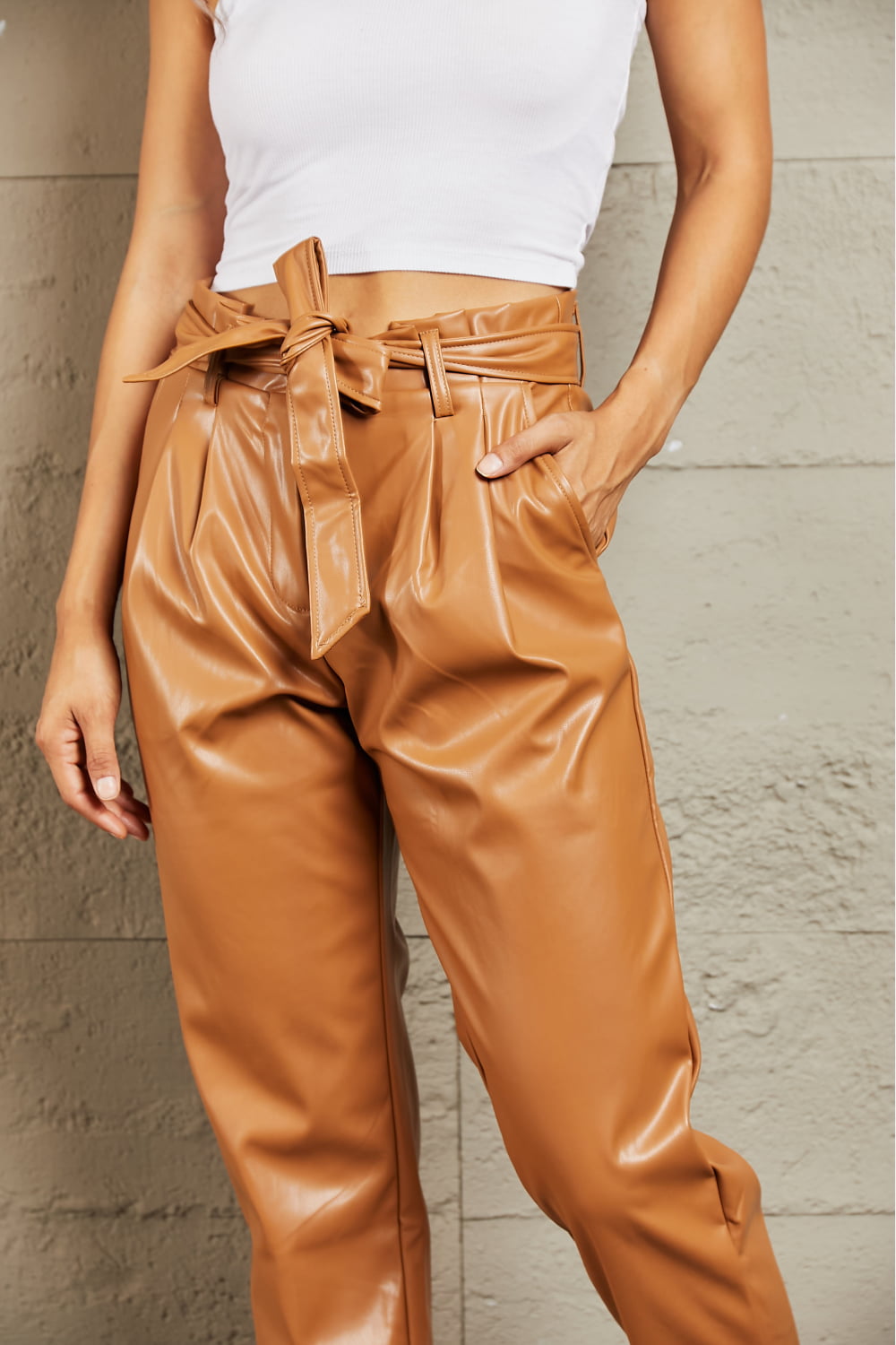 Linen Blend High Rise Paperbag Pant | New York & Company