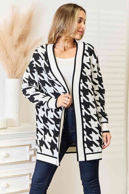 HOUNDSTOOTH OPEN LONGLINE CARDIGAN