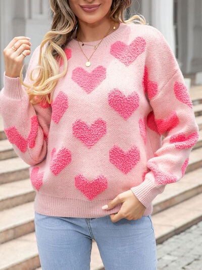 FUZZY HEART DROPPED SHOULDER SWEATER