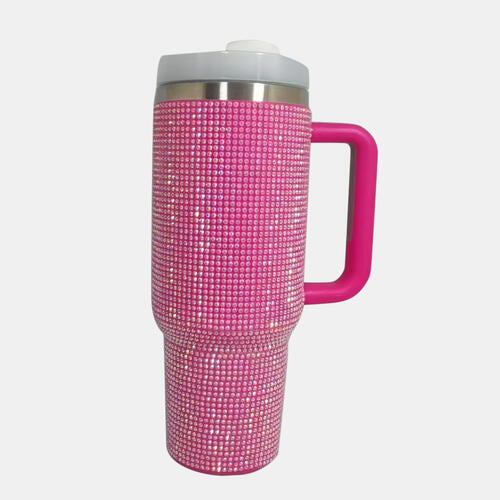 RHINESTONE STAINLESS STEEL TUMBLER WITH STRAW