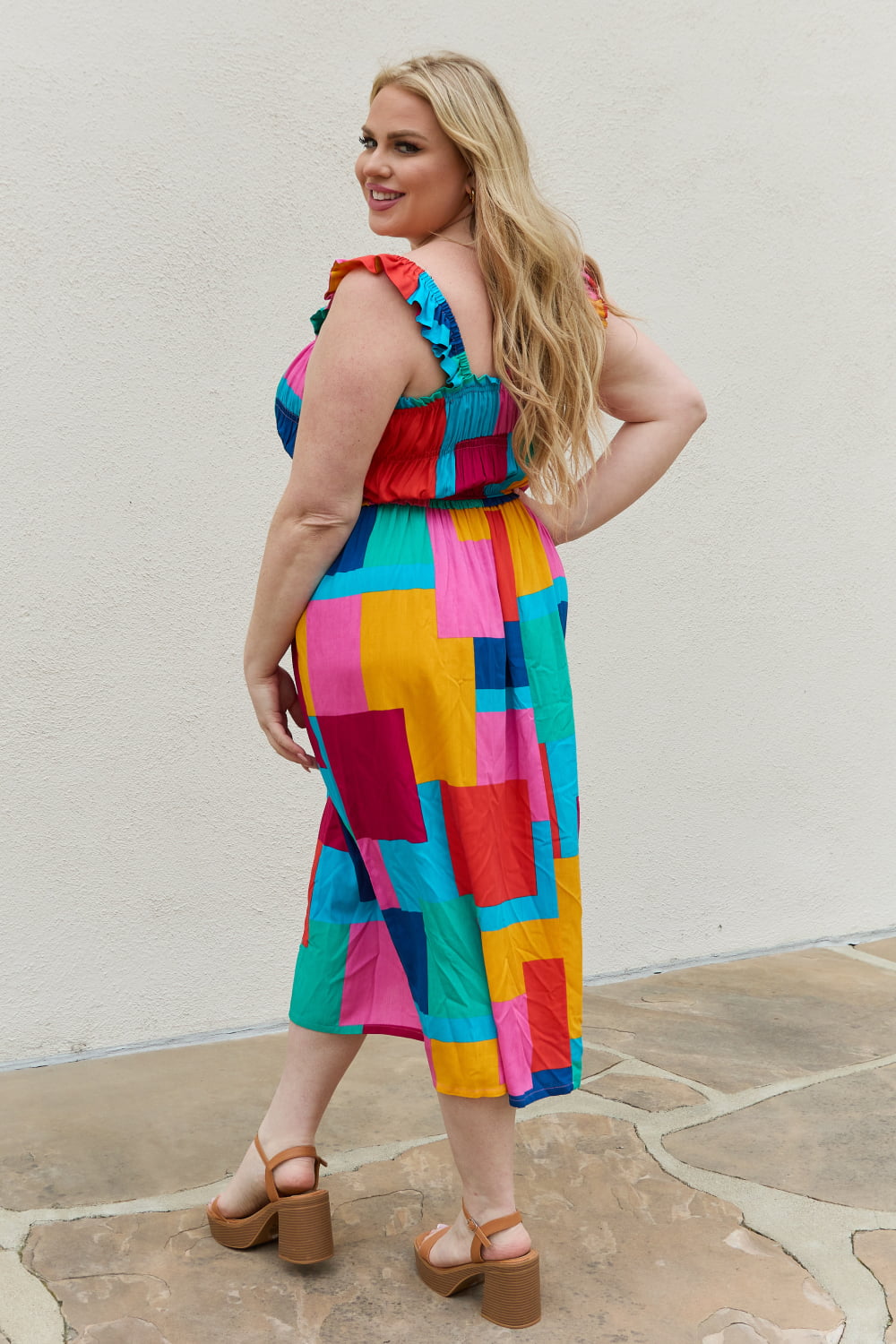 MULTICOLOR SQUARE PRINT DRESS