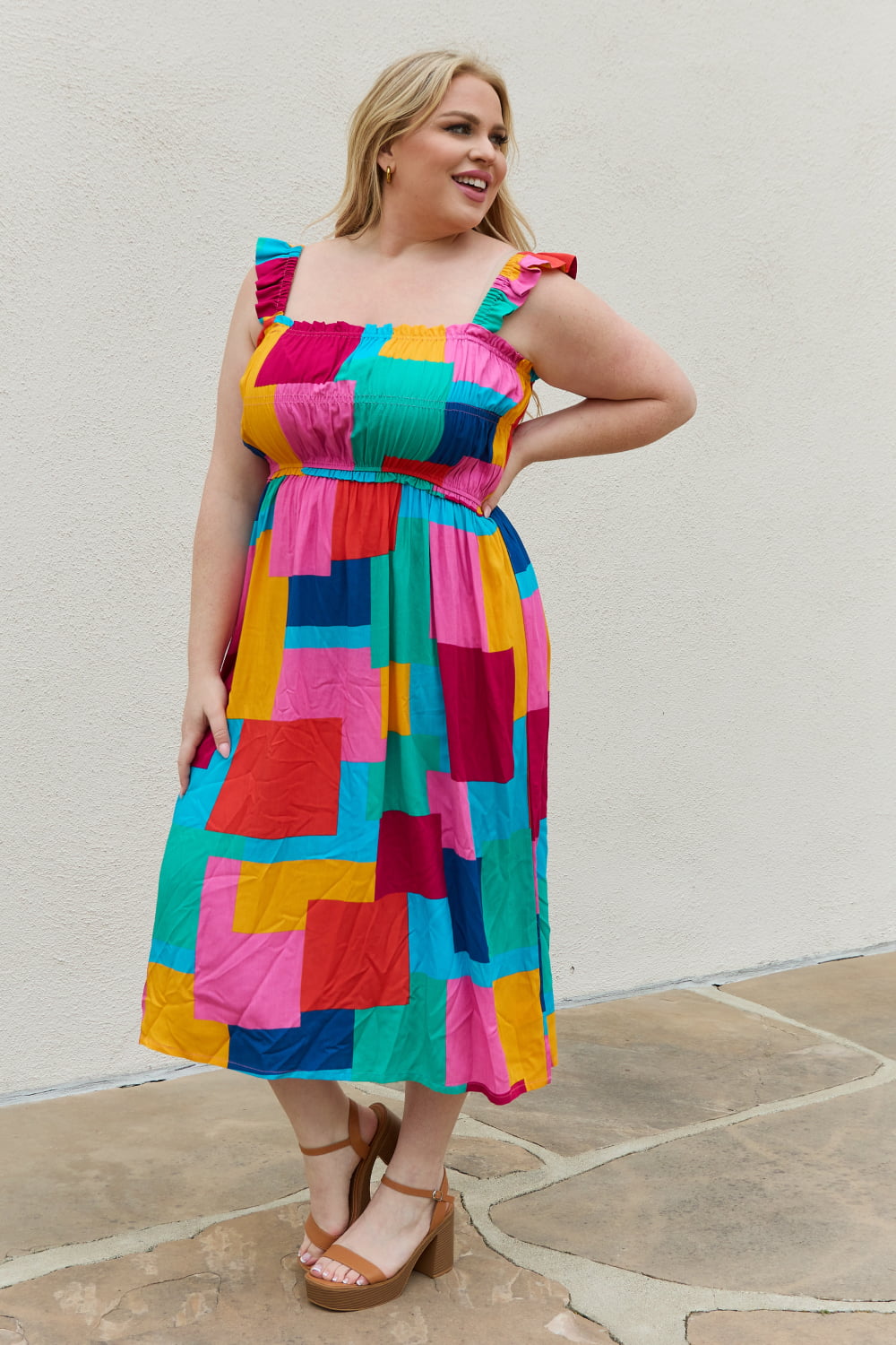 MULTICOLOR SQUARE PRINT DRESS