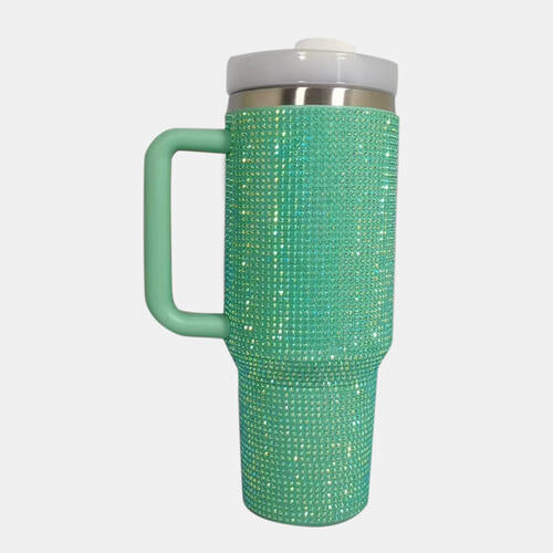 RHINESTONE STAINLESS STEEL TUMBLER WITH STRAW