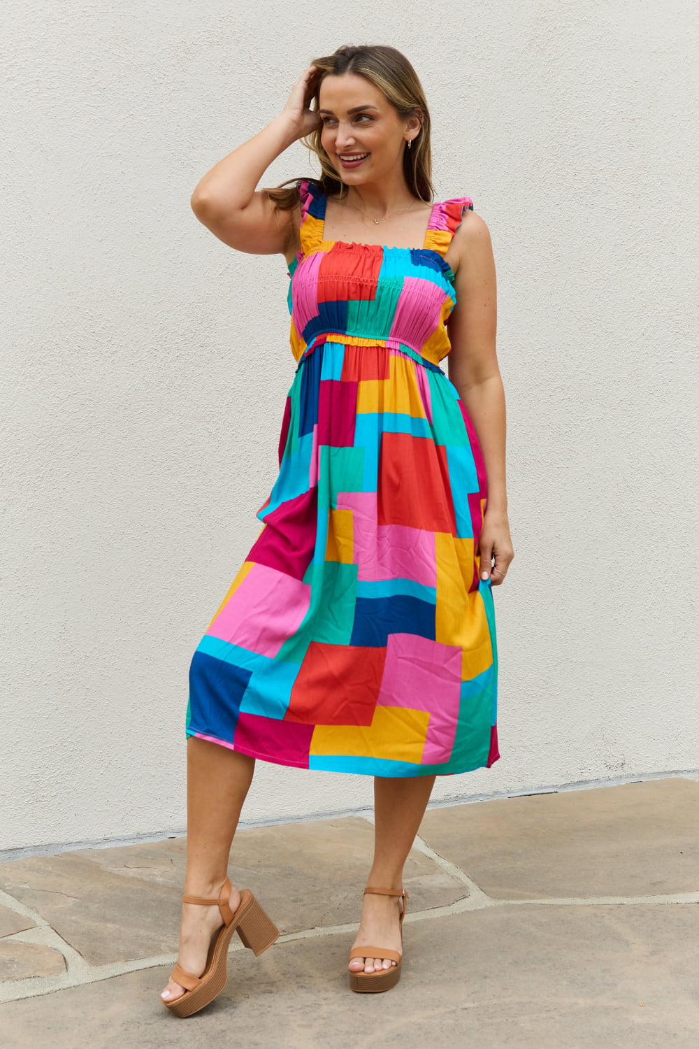 MULTICOLOR SQUARE PRINT DRESS