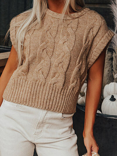 CABLE KNIT CAP SLEEVE SWEATER