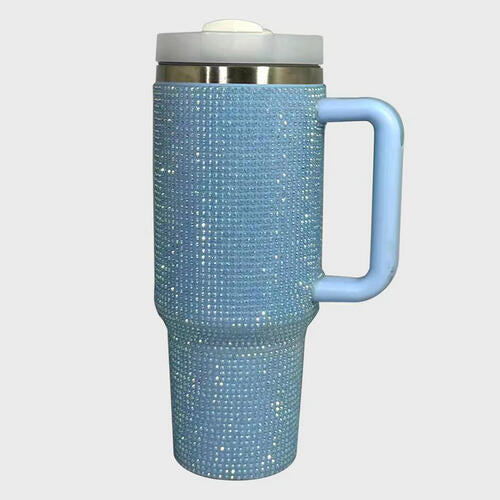 RHINESTONE STAINLESS STEEL TUMBLER WITH STRAW