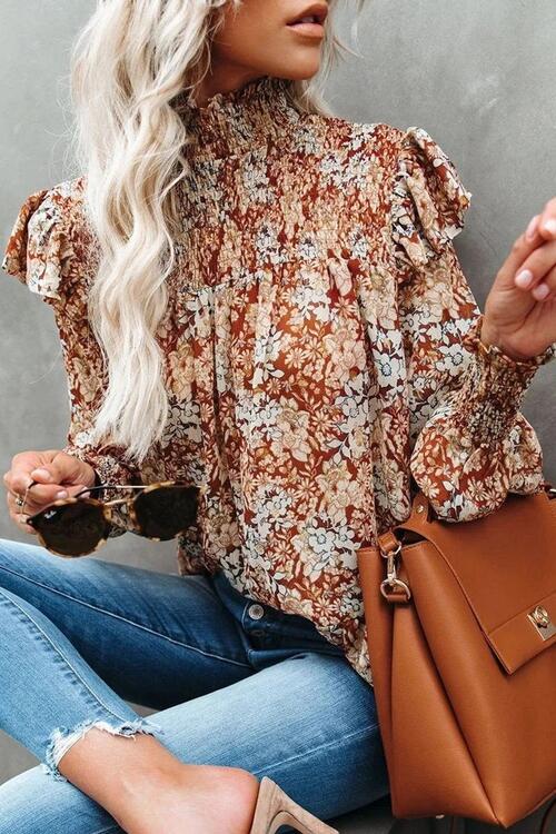 FLORAL SMOCKED BLOUSE