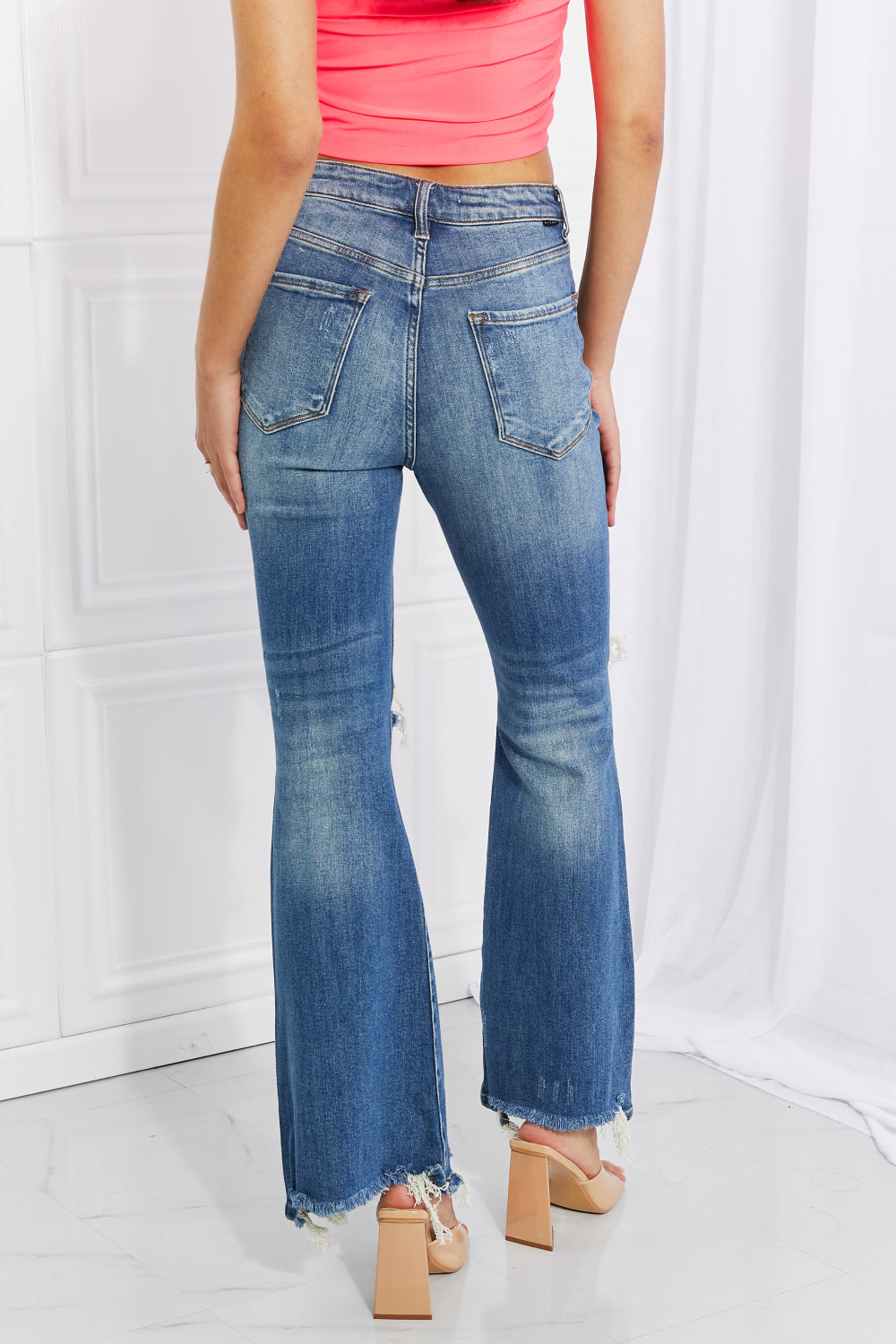 HAZEL HIGH RISE DISTRESSED FLARE JEANS