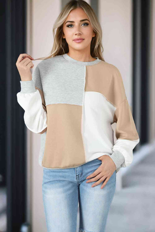 COLOR BLOCK EXPOSED SEAM SWEATSHIRT